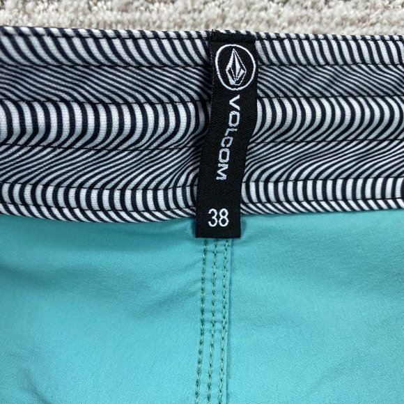 VOLCOM Swim Trunks Men 38 Teal Yellow Orange Bathing Suit Board Shorts Surfing - Picture 6 of 14